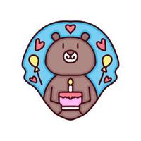 tecknad söt björn firar födelsedag, illustration för klistermärken och t-shirt. vektor