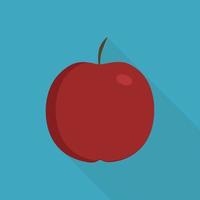 rött äpple ikon i platt lång skugga design vektor