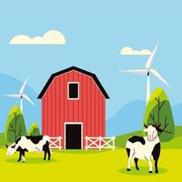 Bauernhof Windmühle und Kühe vektor