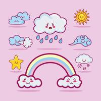 acht kawaii wolken charaktere vektor