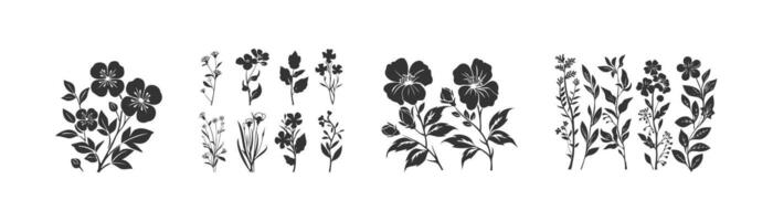 Blumen Pflanzen Silhouette Symbol Satz. Vektor Illustration Design.