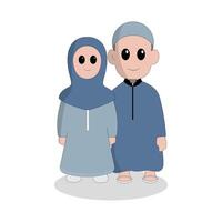 karaktär söt Ramadhan begrepp illustration Lycklig muslim familj fira helig månad Ramadhan moské sillhouette vektor illustration