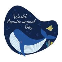 Welt Wasser- Tier Tag. Vektor Illustration mit Wal und Fisch. Konzept von nachhaltig Lebensstil.