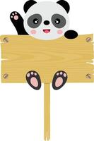 süß Panda hängend auf ein leeren hölzern Tafel vektor