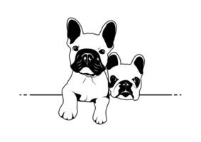 söt franska bulldogg par i svart och vit vektor