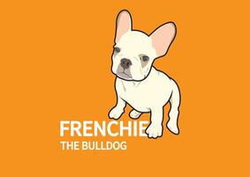 söt fawn brun franska bulldogg logotyp i de orange bakgrund vektor