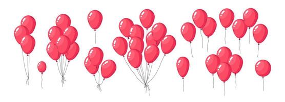 rot Helium Luftballons. schwebend Luftballons Bündel, Luft Luftballons festlich Dekorationen, fliegend rot glänzend Luftballons eben Vektor Illustration Satz. glücklich Geburtstag Feier Dekor