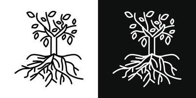 träd med rötter och löv ikon vektor