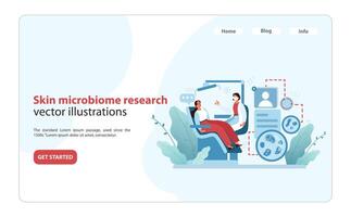 hud microbiome forskning illustration. utforska välgörande bakterie för hud hälsa. vektor