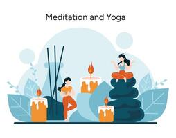 friedlich Yoga posiert und still Meditation die Einstellungen entzünden innere Ruhe vektor