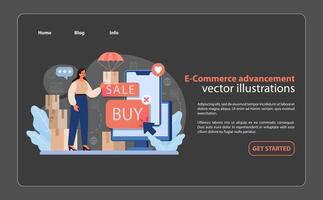 E-Commerce Förderung. ein nahtlos online Einkaufen Erfahrung illustriert durch Verkauf. vektor