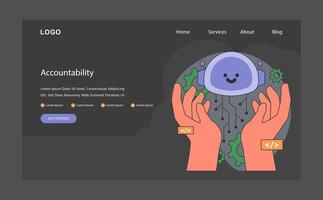 ai etik mörk eller natt läge webb, landning. ai's ansvarighet. händer vektor