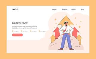 bemyndigande. självsäker anställd står lång mitt i stigande pilar. företag vektor