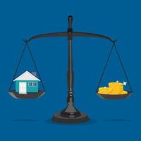 Waage und Häuser. Ideen zum Speichern Geld und investieren im echt Nachlass vektor