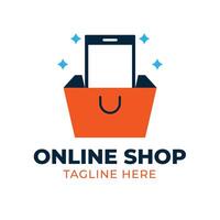 online Geschäft Logo Design. Illustration Vektor Grafik von Einkaufen Wagen und Geschäft Tasche Kombination Logo Design Konzept. perfekt zum Verkauf, Rabatt, oder Geschäft Netz Element. E-Commerce Plattform Logo