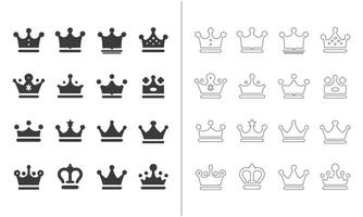 en samling av krona ikoner representerar kungar och drottningar, tillgängliga i både fast och skisse stilar vektor