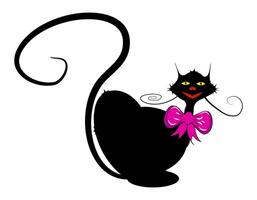 schwarz lächelnd Katze mit ein Rosa Bogen vektor