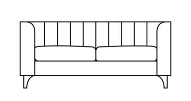 Sofa Gliederung Symbol. Linie Kunst Illustration von Couch. modern Salon, Möbel im skandinavisch Stil zum Zuhause Innere. linear Vektor Illustration isoliert auf Weiß Hintergrund.