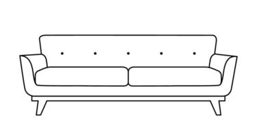 Sofa Gliederung Symbol. Linie Kunst Illustration von Couch. modern Salon, Möbel im skandinavisch Stil zum Zuhause Innere. linear Vektor Illustration isoliert auf Weiß Hintergrund.