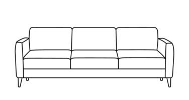 soffa översikt ikon. linje konst illustration av soffa. modern vardagsrum, möbel i scandinavian stil för Hem interiör. linjär vektor illustration isolerat på vit bakgrund.