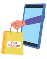 Vektor kostenlos Lieferung Hand aus Telefon halten aus Kauf Paket