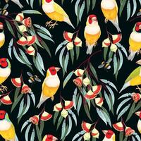 nahtlos Muster mit Hand gezeichnet farbig Eukalyptus Blumen und Vögel vektor