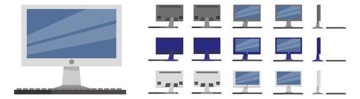 vacker modern färgglad pc-skärm med olika positioner för hem och kontor vektor