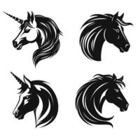 Einhorn und Pferd Kopf Logo Maskottchen auf Weiß Hintergrund. Vektor Satz. jagen Symbol.