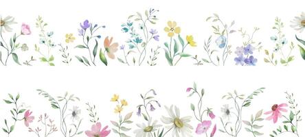 nahtlos Aquarell Blumen- Rand Satz. Hand gezeichnet Illustration. Vektor Folge.