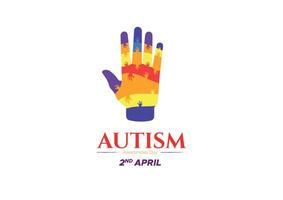 värld autism medvetenhet dag logotyp. en mänsklig hand tillverkad från en mängd av färgrik pussel vektor