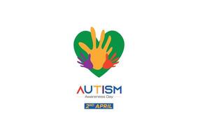 internationell autism medvetenhet dag flerfärgad pussel i de form av hjärta och händer. vektor illustration på en vit bakgrund