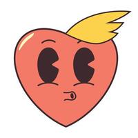 komisch Karikatur Charakter Form. glücklich Valentinstag Tag Konzept. modisch retro 60er Jahre 70er Jahre Stil Emoji. y2k ästhetisch. romantisch Maskottchen mit Augen. groovig Hippie Liebe Herz Aufkleber. vektor