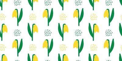 bunt Blume nahtlos Muster Illustration. Kinder Stil Gelb Blumen- Gekritzel Hintergrund, komisch Basic Natur Formen Hintergrund vektor