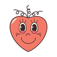 groovig Hippie Liebe Herz Aufkleber. komisch Karikatur Charakter Form. glücklich Valentinstag Tag Konzept. modisch retro 60er Jahre 70er Jahre Stil Emoji. y2k ästhetisch. romantisch Maskottchen mit Augen vektor