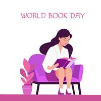 värld bok dag. de flicka är läsning en bok. platt vektor illustration