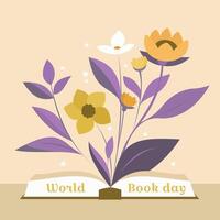 Welt Buch Tag. öffnen Buch mit Blumen. Vektor Illustration