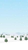 vinter- bergen landskap med tallar och kullar vektor illustration. glad jul och Lycklig ny år hälsning kort vertikal mall.