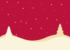 einfache Vektorillustration, verschneite Winterlandschaft roter Hintergrund. und Kiefernsilhouetten im Hintergrund mit einem Kopierbereich, der für Chirsmast- und Neujahrsinhalte usw. geeignet ist. vektor