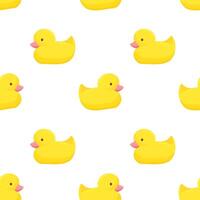 nahtlos Muster mit süß Gelb Gummi Ente isoliert auf Weiß Hintergrund. Vektor Bad Baby Spielzeug im Karikatur Stil