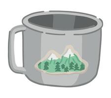 turistiska metall råna klotter. ClipArt av resa kopp, camping servis, vandring verktyg. tecknad serie vektor illustration isolerat på vit.