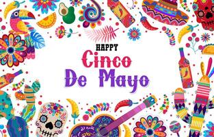 Lycklig cinco de mayo baner med färgrik mexikansk prydnad. fiesta, Semester affisch, fest flygblad, hälsning kort vektor