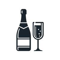 Champagner Glas und Flasche Symbol. Vektor Illustration