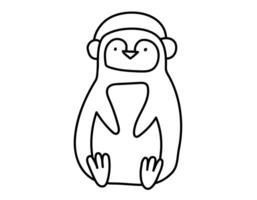 hand dragen tecknad serie illustration av översikt pingvin med öronmuff. söt barnslig jul klotter karaktär. platt vektor vinter- djur- klistermärke, ikon eller skriva ut. isolerat på vit bakgrund.