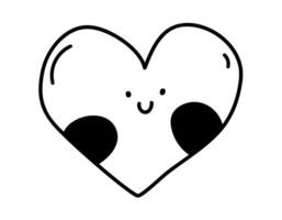 Hand gezeichnet Karikatur Illustration von Gliederung lächelnd Herz Charakter. süß Gekritzel einfach Valentinsgrüße Tag Linie Kunst. eben Vektor Liebe, romantisch Aufkleber, Symbol oder drucken. isoliert auf Weiß Hintergrund.