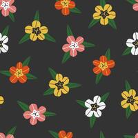 hand dragen söt vår botanik sömlös mönster med tulpan. platt vektor påsk abstrakt skriva ut design i färgrik klotter stil. upprepad bakgrund med blomma fält, omslag eller tapet.