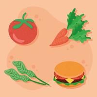 grönsaker och hamburgare vektor