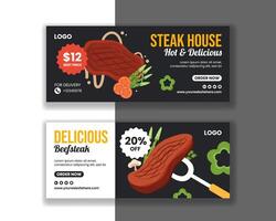 Steak House horisontell baner platt tecknad serie hand dragen mallar bakgrund illustration vektor