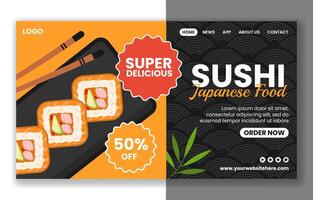 sushi japansk mat social media landning sida tecknad serie hand dragen mallar bakgrund illustration vektor