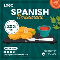 Spanisch Restaurant Sozial Medien Illustration eben Karikatur Hand gezeichnet Vorlagen Hintergrund vektor