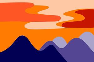 abstrakt Landschaft Berg und Himmel mit Wolke Aussicht Hintergrund. Sonnenuntergang oder Dämmerung Szene Grafik. Pop Kunst Vektor Illustration Hintergrund.